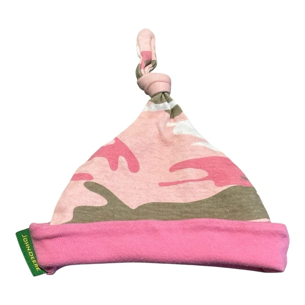 John Deere Baby Girl Pink Camo Knot Hat